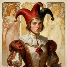 portrait of a medieval court jester, path traced, highly detailed, high quality, digital painting, alena aenami, lilia alvarado, shinji aramaki, karol bak, alphonse mucha, tom bagshaw