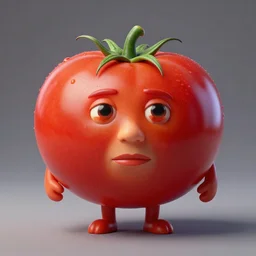 an anthromorphic full body portrait of a tomato with emma stone face, hyperdetailed, volumetric lightening, pareidolia