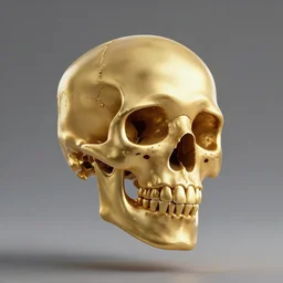 golden skull floating in space, 3d render, DROELOE, digital illustration, computer render, 8K