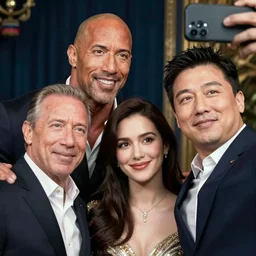 dwayne johnson and kim jong - un, selfie, phone photo,