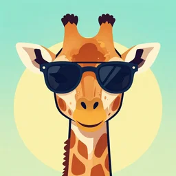 a closeup of a giraffe wearing shades, in retro colors, synthwave style, 2 d digital vector art