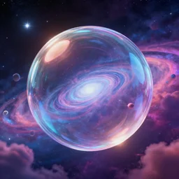 big glass bubble in a cosmos space full of stars and vibrant clouds, volumetric light, octane render, glass shader, digital art, artstation