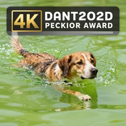 dog swimming in green acid, 4k animal photography award-winning