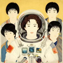 ukiyo - e a portrait of young sigourney weaver from the movie alien in a spacesuit by shin hanga and kawanabe kyosai and katsuhiro otomo and shohei otomo and satoshi kon, and greg rutkowski weta studio and lucasfilm, woodblock print, coherent, behance, global illumination, golden ratio, flat colors, thick black outlined,