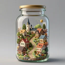 intricate illustration, of village, inside a glass jar. intricately detailed. beautiful.. 3 d vray render, artstation, deviantart, pinterest