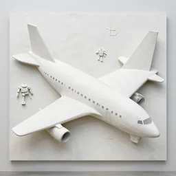 photo of minimalist abstract cubist sculpture of curvy spaceship with random small mecha mayan decorations, covered with few large white airplane parts with windows and doors, as a large relief mural