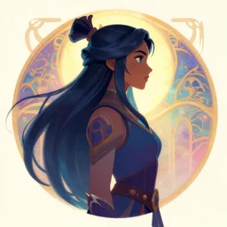 side profile centered painted portrait, Maya Ali as a Arcane wind mage, D&D, cell-shaded, matte painting concept art, beautifully backlit, official fanart, 4k, HDR, Trending on artstation, Behance, Art Nouveau, chromatic colours, by Jesper Ejsing and RHADS and Makoto Shinkai and Lois van baarle and ilya kuvshinov and rossdraws and Cushart Krentz and Gilleard James