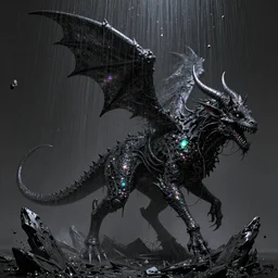 pearlescent black lilith! the mother of all demons!!, covered in iridescent glitter!!, raining ash, fine art masterpiece, highly detailed dino valls wayne barlowe machiej kuciara, dramatic lighting, long shot, side angle, uhd 8 k, sharp focus