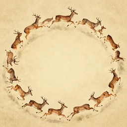 a seamless pattern of deer running in a circle ; surrealism