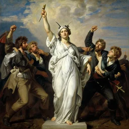 insanely deteailed oil painting of benjamin netanyahu as liberty leading the people, by eugene delacroix