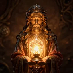 god holding in his palm a lamp, billion times brighter, rich warm moody colors, volumetric lighting, octane, unreal 5, hyper realistic, ultra detailed, 8 k, awe inspiring, deep depth of field, sharp, fractal, post processing, elegant, intricate digital art, led light, ornate, neat, kawaii, artgem, trending artstation
