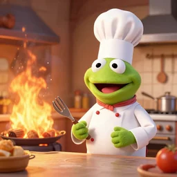 the muppets swedish chef in a kitchen that is on fire, kitchen conflagration with swedish chef
