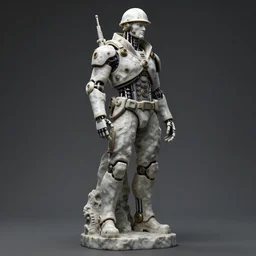 a marble - statue of a rugged engineer with cybernetic enhancements, scifi character portrait by greg rutkowski, esuthio, craig mullins, full body shot, cinematic lighting, dystopian scifi gear, gloomy, profile picture, mechanical, half robot, implants, steampunk