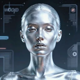 retrofuturistic portrait of a woman with reflective chrome skin, space graphics in background, close up, quint buchholz, wlop, dan mumford, artgerm, liam brazier, peter mohrbacher, raw, featured on artstation, octane render, cinematic, elegant, intricate, 8 k