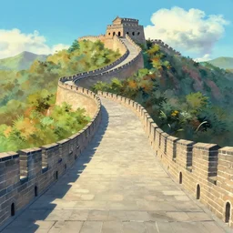 a wholesome animation gouache key shot of a daytime cute empty great wall of china runway, studio ghibli, pixar and disney animation, sharp, rendered in gouache painting, anime gouache key art by greg rutkowski, bloom, dramatic, dynamic lighting