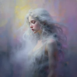 A woman made of mist, in a colorful atmosphere, masterpiece digital painting by Alex Grey, Greg Rutkowski, 4k wallpaper