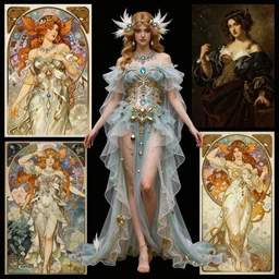 Character concept and fashion spot illustrations from the Final Fantasy and Assassin's Creed Odyssey  mashup, full-body, bloom, dynamic poses, diaphanous cloth, intricate crystalline and feather jewelry, ornate, filigree, arcane, cinematic lighting, by Alphonse Mucha, by James Gurney, by Bouguereau, by Rubens, fantasy, portfolio illustration, highly detailed, trending on Artstation, CGsociety, HQ, 8k, 35mm lens, f2.8, Bokeh,