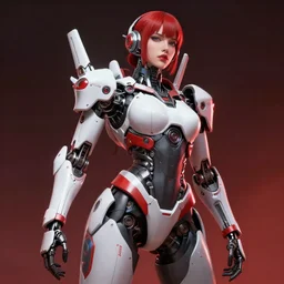 masterpiece concept art, a beautiful highly detailed futuristic mechanical lady, confident pose, by greg rutkowski and geof darrow, 8 k, intricate detail, cinematic lighting, red white and black colors