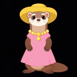 detailed flat 2 d : female ferret character : wearing jewelry : wearing a pink dress : wearing yellow hat : head torso legs feet : lorax movie : artstation