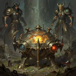 strange scientific device by bastien lecouffe - deharme and charles bowater, greg rutkowski, adventure game, inspired by diablo concept art
