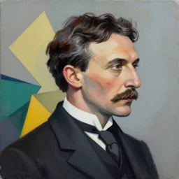 genius nikola tesla profile picture by sachin teng, masterpiece, organic painting, matte painting, geometric shapes, hard edges, graffiti, street art by sachin teng