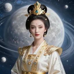 portrait of the powerful empress of the solar system in the style of charlie bowater and in the style of gerald brom. glowing, ornate and intricate linework, sharp focus, depth of field, stunning, dynamic lighting, ultrafine and hyperdetailed.