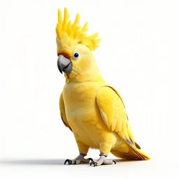 golden cockatoo, clean 3d render, full body, isolated on a pure white background, centered, entire subject in frame, sharp focus, soft studio lighting
