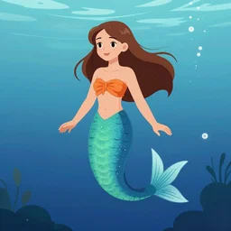mermaid with a fish body, wearing a top