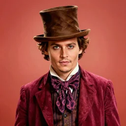 portrait of young johnny depp as willy wonka, highly detailed, centered, solid color background, digital painting