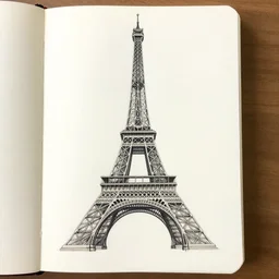 the eiffel tower sketched on a notebook