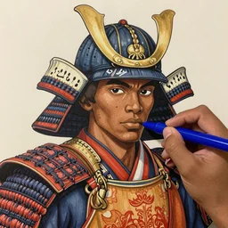 beautiful samurai made with blue african ball point pen