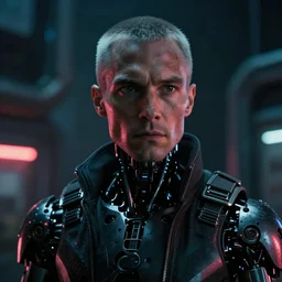 film still of closeup cyborg in blade runner 2 0 4 9, space port, cinematic, moody, gritty neon noir by emmanuel lubezki