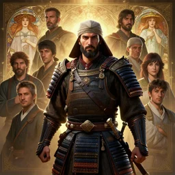Highly detailed portrait of Kurdish samurai, Stephen Bliss, unreal engine, fantasy art by Greg Rutkowski, Loish, Rhads, ferdinand knab, Makoto Shinkai and Lois van baarle, ilya kuvshinov, rossdraws, Tom Bagshaw, alphonse mucha, global illumination, radiant light, detailed and intricate environment