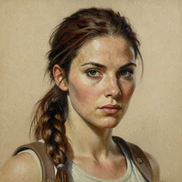 Lara Croft detailed headshot Portrait, painting drawn by HR Giger