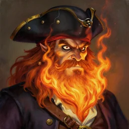 portrait of evil pirate lechuck from monkey island video game, ( big bushy beard on fire! ), burning beard!, flaming beard!, ( beard on fire ), highly detailed, looking smug, stylized, smooth, oil painting by greg hildebrandt, tim hildebrandt, artgerm, character portrait, dynamic lighting