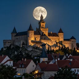 supermoon over medieval town