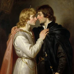 handsome arthur pendragon in love with handsome merlin the mage. merlin is also in love with arthur. highly detailed painting by gaston bussiere, craig mullins, j. c. leyendecker