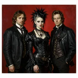 Solomon Joseph Solomon and Richard Schmid and Jeremy Lipking victorian genre painting portrait painting of a young beautiful woman punk rock goth with punk rock haircut in fantasy costume, red background