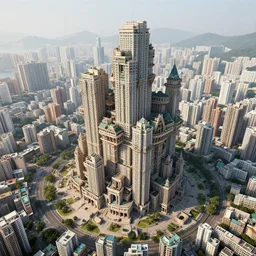enormous sprawling fantasy winchester mystery house, high, skyscraper, high quality, kowloon walled city, sprawl, giant, fractal, cell shading, high details, clean, trending on artstation