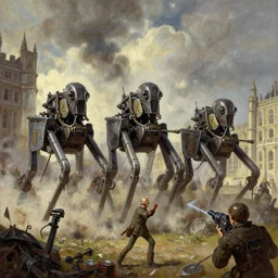 war of the worlds, martian tripods attack london, dital painting, very detailed, art by jakub rozalski