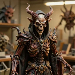 photo taken of an epic intricate, ultra detailed, super realistic sculpture of a nightmarish hellish demonic grim reaper animatronic on display in a workshop, created by weta workshop, zoomed in shots, photorealistic, sharp focus, f 0. 4, face centred, macro photography, golden ratio, golden hour