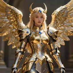 Concept art, angel knight girl in golden and silver armor adorned with sapphire gems, artstation trending, octane render, cinematic, highly detailded
