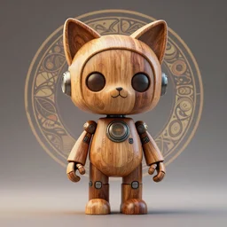 3 d octane render, ultra photorealistic, 8 k hyper detailed image unreal engine, a beautiful of a very cute figurine of a robot wood with cat ears, on the art contemporary art cyberpunk, alphonse mucha