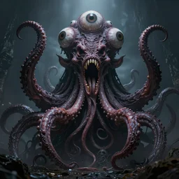 shoggoth, eldritch horror, tentacles, gaping maw, multiple eyeballs