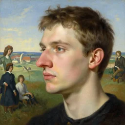 a portrait of a male character, exposed volmer!!!!! and nasal concha, in a scenic environment by Ross Tran and by Jesper Ejsing and by Mikalojus Konstantinas Ciurlionis
