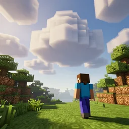 a wide shot of walking in Minecraft, beautiful, stunning, serene, volumetric light, volumetric clouds, photography, color, intricate, extremely detailed, photorealistic, unreal engine 5