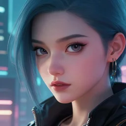 [ cyberpunk woman ] in a city, high detail, curious eyes, blended shading, in the style of [ alphonse mucha and ruan jia and ross tran ], artstation, half body face portrait
