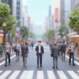 street of tokyo with crowd statues of people
