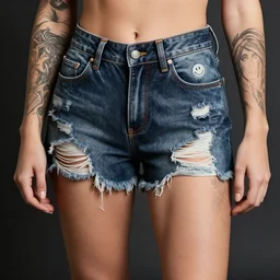 halston sage fully tattooed, wearing scratched and ripped short leather jeans, wearing an aviator outfit with a smiley stamp, character sheet, fine details, props, concept design, contrast, kim jung gi, greg rutkowski, trending on artstation, 8 k, full body, turnaround, front, back, ultra wide angle