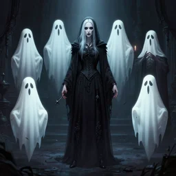 gothic ghost character designs, Greg Rutkowski, Darek Zabrocki, Karlkka, Jayison Devadas, Phuoc Quan, trending on Artstation, 8K, ultra wide angle, pincushion lens effect